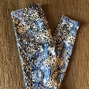 Lorna Jane: leopard print blue tights, size xs